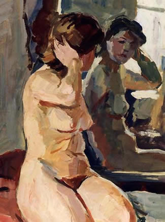 Desnudo femenino, óleo en papel por Shmidt.